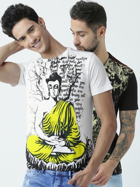 

Huetrap Men Pack Of 2 Printed Round Neck T-shirt, Black