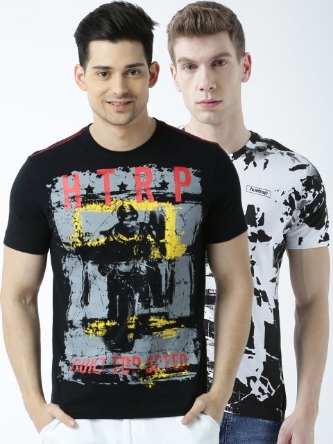 

Huetrap Men Pack of 2 Printed Round Neck T-shirts, White