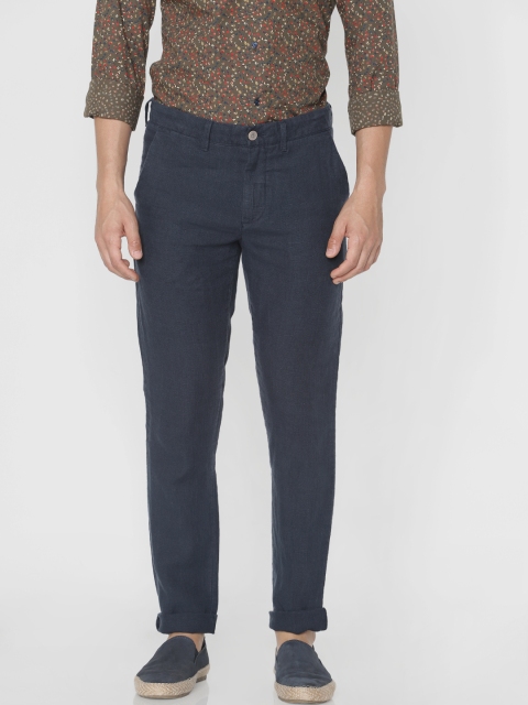 

Jack & Jones Men Navy Blue Marco Slim Fit Solid Regular Linen Trousers