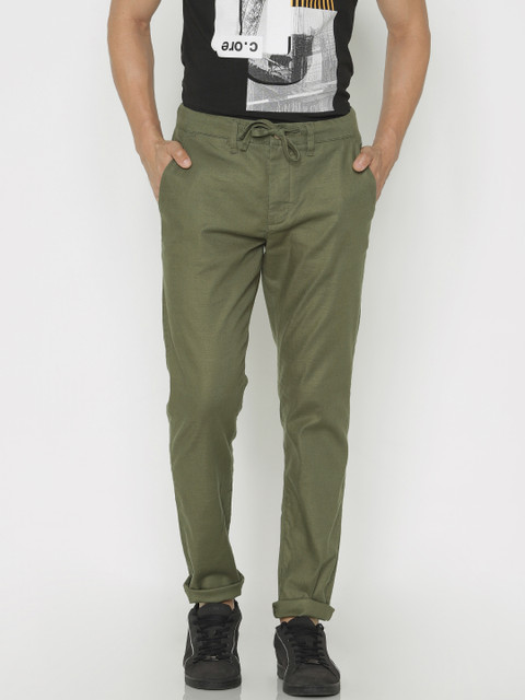 

Jack & Jones Men Olive Green Marco Slim Fit Solid Regular Trousers