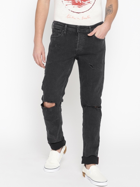 

Jack & Jones Men Charcoal Grey Solid Slim Fit Mid-Rise Mildly Distress Stretchable Jeans