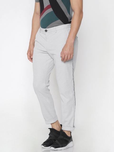 

Jack & Jones Men Grey Slim Fit Self Design Regular Trousers