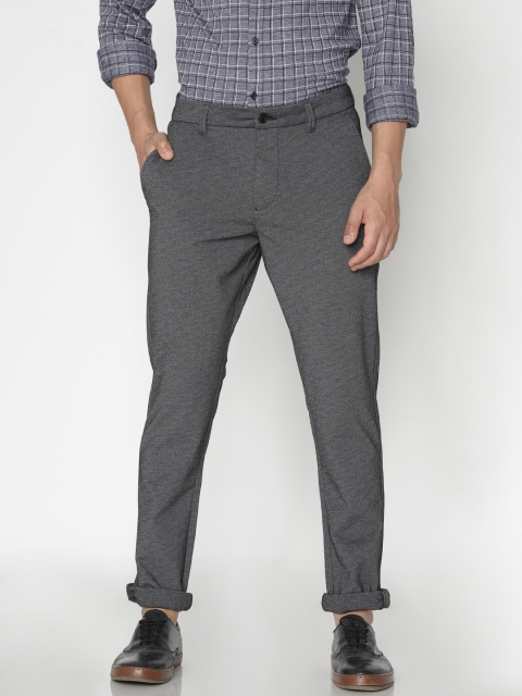 

Jack & Jones Men Charcoal Grey Slim Fit Solid Regular Trousers