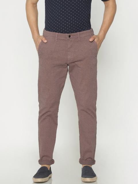 

Jack & Jones Men Mauve & Black Marco Slim Fit Self Design Regular Trousers