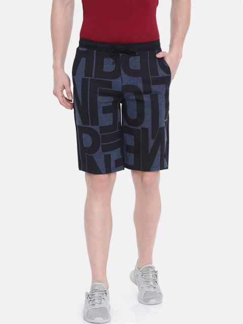 

Proline Active Men Navy & Black Printed Slim Fit Sports Shorts, Navy blue