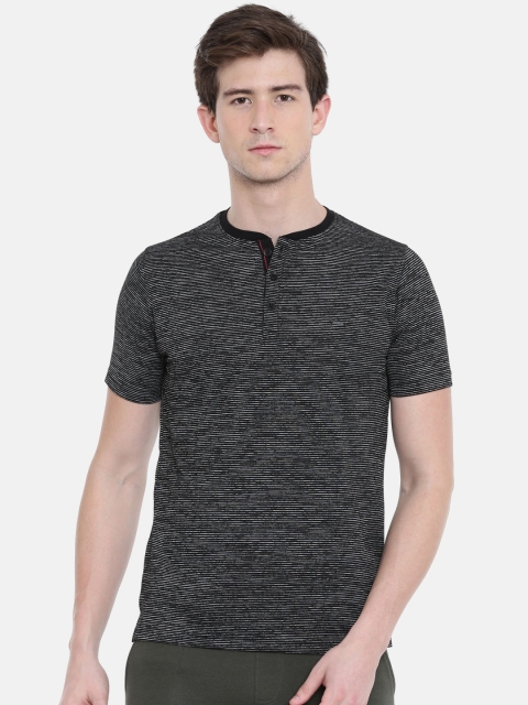 

Proline Active Men Black & White Striped Henley Neck T-shirt