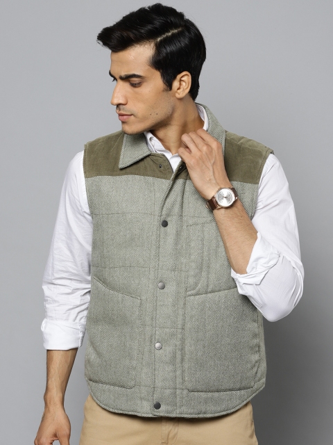 

Blackberrys Men Olive Green Self Design Tailored Jacket