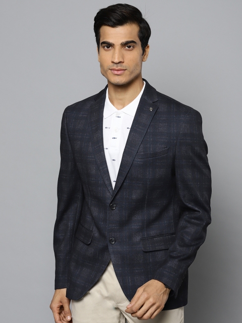 

Blackberrys Men Navy Blue Checked Single-Breasted Slim Fit Smart Casual Blazer