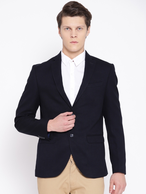 

Blackberrys Men Navy Blue Slim Fit Solid Single-Breasted Casual Blazer