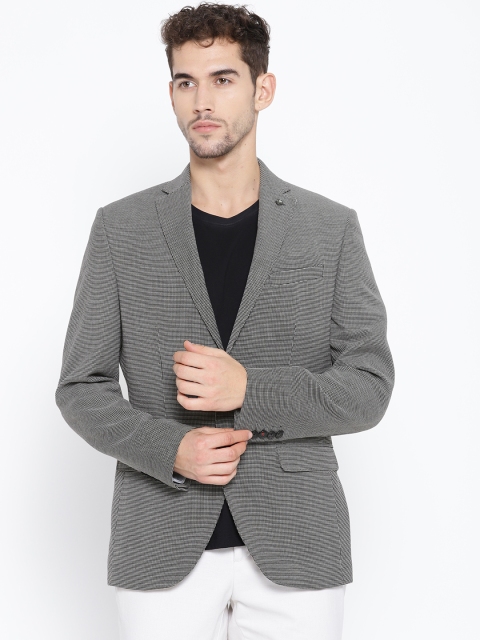 

Blackberrys Men Black & Grey Self-Design Single-Breasted Slim Fit Smart Casual Blazer