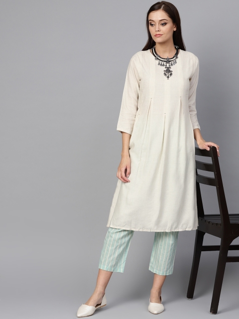 

Indo Era Women Off-White Solid A-Line Kurta