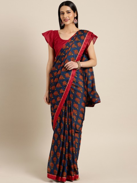 

Saree mall Blue Printed Poly Georgette Saree