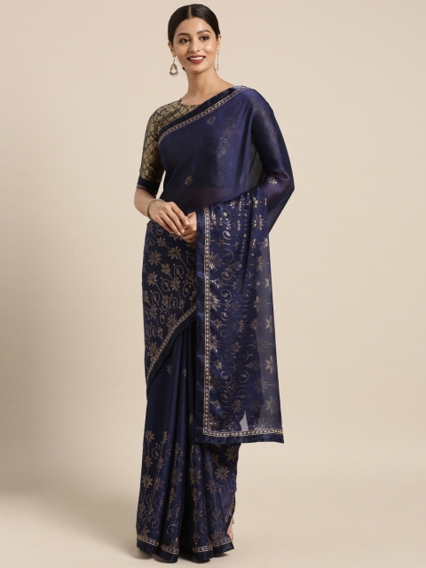 

Saree mall Navy Blue Printed Poly Georgette Saree