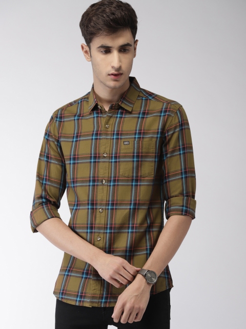 

The Indian Garage Co Men Khaki & Blue Slim Fit Checked Casual Shirt