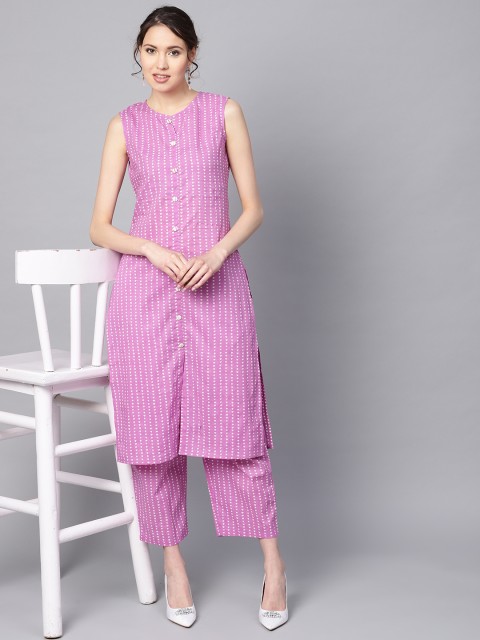 

Azira Women Purple & White Printed Kurta with Palazzos