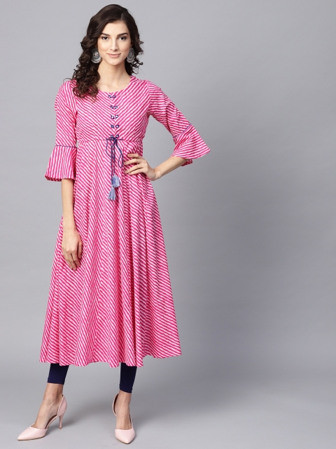 

Azira Women Pink & White Striped Anarkali Kurta