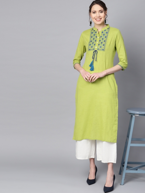 

Azira Women Green & Blue Yoke Design Straight Kurta