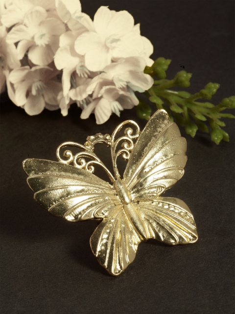 

SASSAFRAS Women Gold-Plated Butterfly-Shaped Cocktail Handcrafted Ring