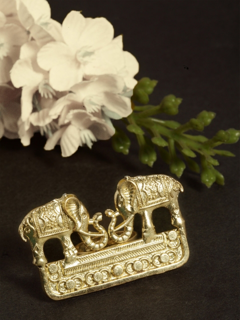 

SASSAFRAS Women Gold-Plated Elephant-Shaped Cocktail Handcrafted Ring