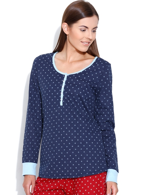 

Kotty Navy Printed Lounge Top KTTWAFFEL02, Navy blue