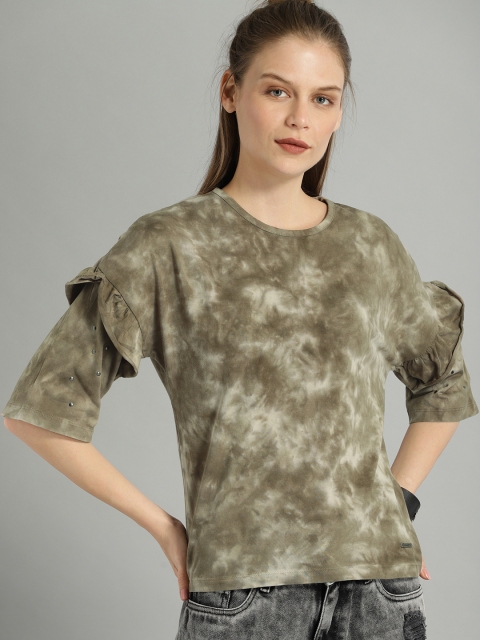 

Roadster Women Green Dyed Pure Cotton Top