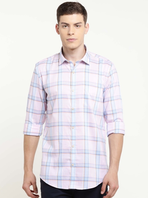 

Peter England Men Pink & Blue Slim Fit Checked Casual Shirt