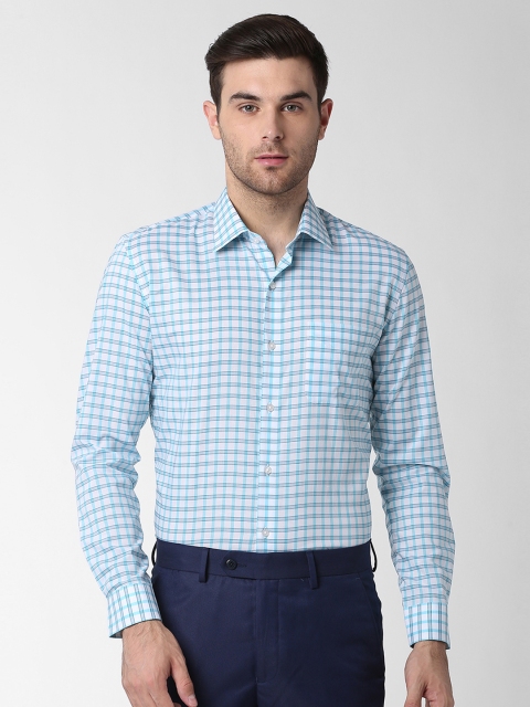 

Peter England Men Blue & Off-White Slim Fit Checked Formal Shirt