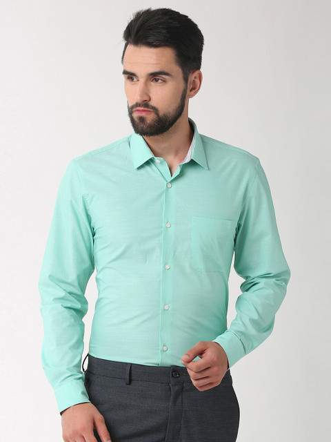 

Peter England Men Green Slim Fit Self Design Formal Shirt