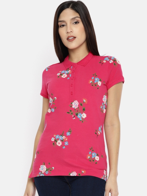 

U.S. Polo Assn. Women Women Pink Printed Polo Collar T-shirt