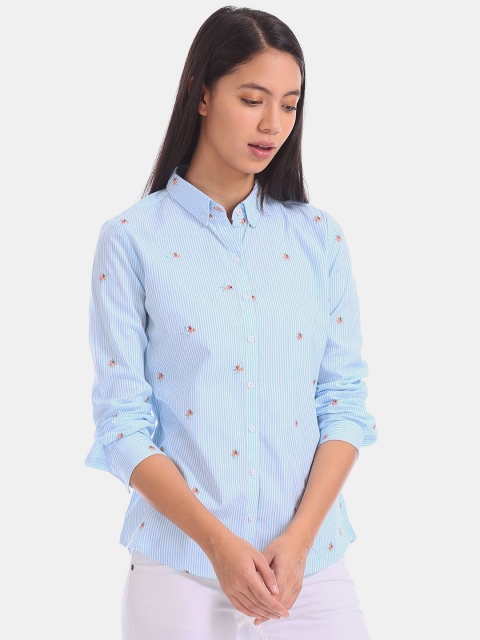 

U.S. Polo Assn. Women Blue & White Regular Fit Striped Casual Shirt