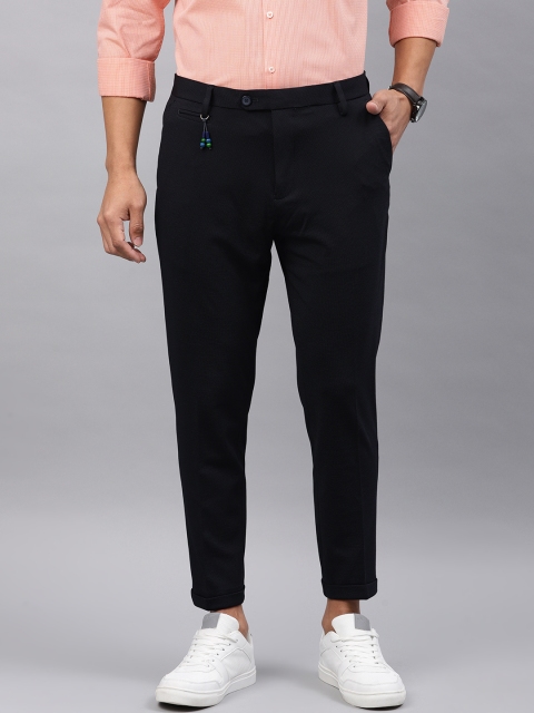 

Peter England Casuals Men Black Carrot Slim Fit Self Design Regular Trousers