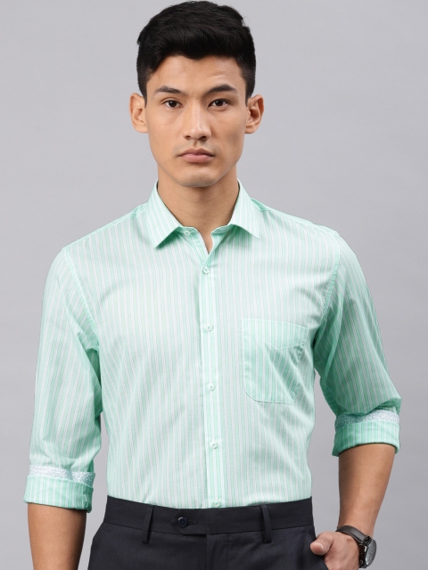 

Peter England Casuals Men Green & White Nuvo Regular Fit Striped Smart Casual Shirt