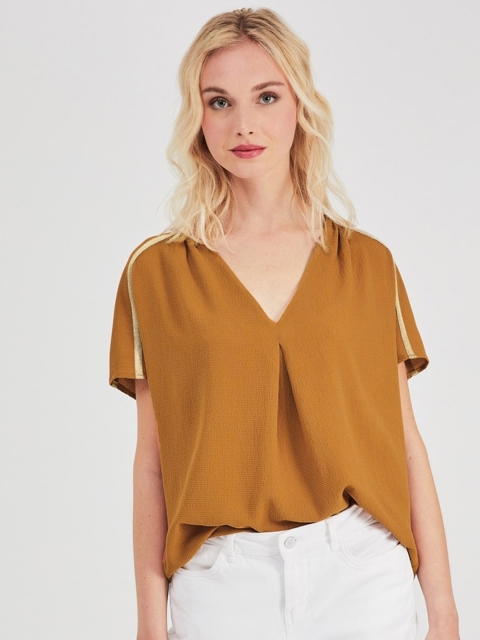 

promod Women Camel Brown Solid Boxy Top