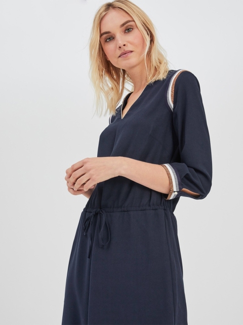 

promod Women Navy Blue Solid Fit and Flare Dress