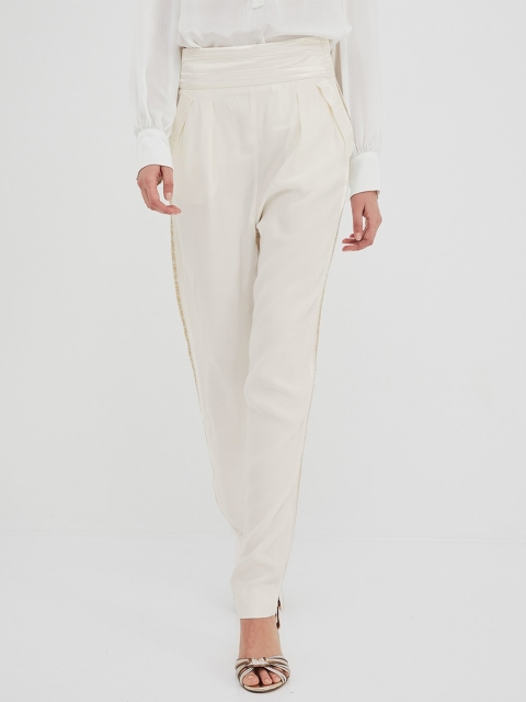 

promod Women White Slim Fit Embellished Trousers