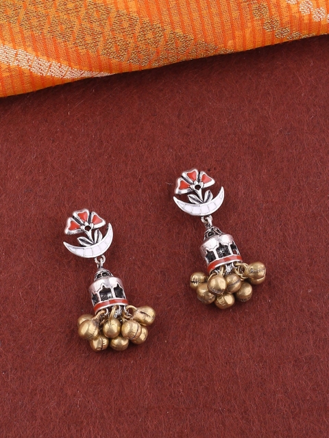 

Studio Voylla Oxidised Silver-Plated & Gold-Toned Contemporary Drop Earrings
