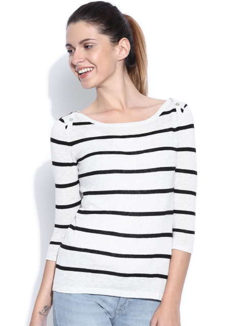 

U.S. Polo Assn. Women Grey Melange & Black Striped Linen Top