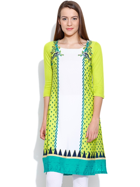 

W Green & White Printed Kurta