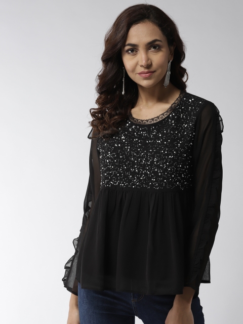 

Antheaa Women Black Sequinned Empire Top