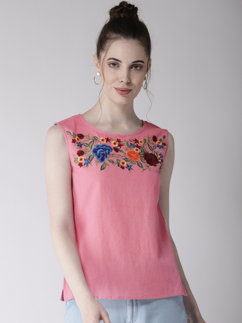

Antheaa Women Pink Embroidered Pure Cotton Top