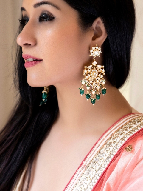 

Rubans Gold-Toned & Green Contemporary Drop Earrings