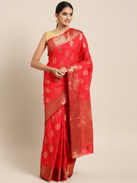 

Saree Swarg Red Silk Blend Woven Design Banarasi Saree