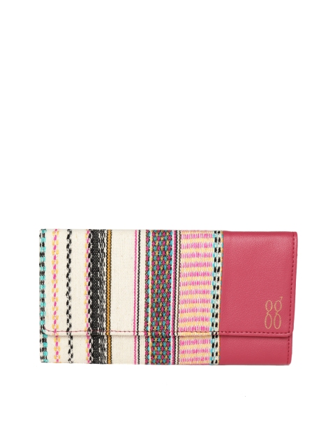 

Baggit Women Pink & Off-White Woven Design Three Fold Wallet