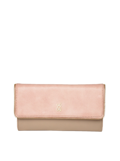 

Baggit Women Beige & Pink Colourblocked Two Fold Wallet