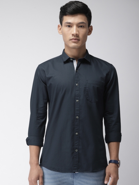 

FOGA Men Navy Blue Customised Fit Solid Casual Shirt