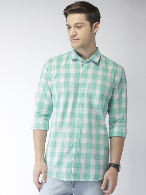 

FOGA Men Green & White Tailored Fit Checked Casual Shirt