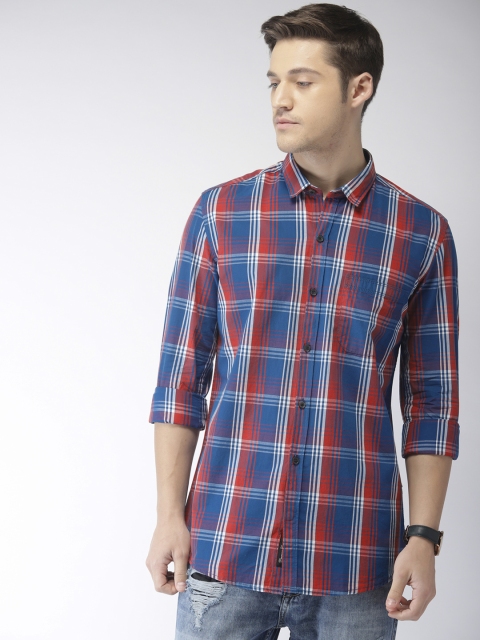 

FOGA Men Red & Blue Tailored Fit Checked Casual Shirt