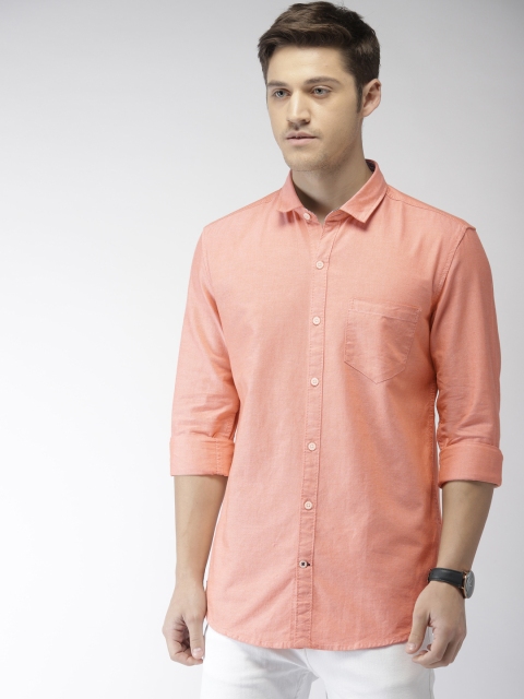 

FOGA Men Orange Slim Fit Solid Casual Shirt