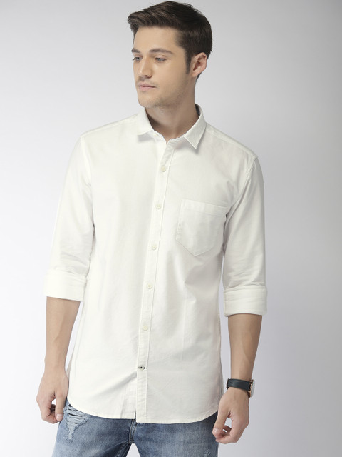 

FOGA Men White Custom Regular Fit Solid Casual Shirt