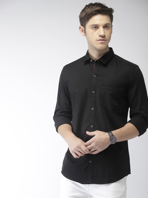 

FOGA Men Black Custom Slim Fit Solid Casual Shirt